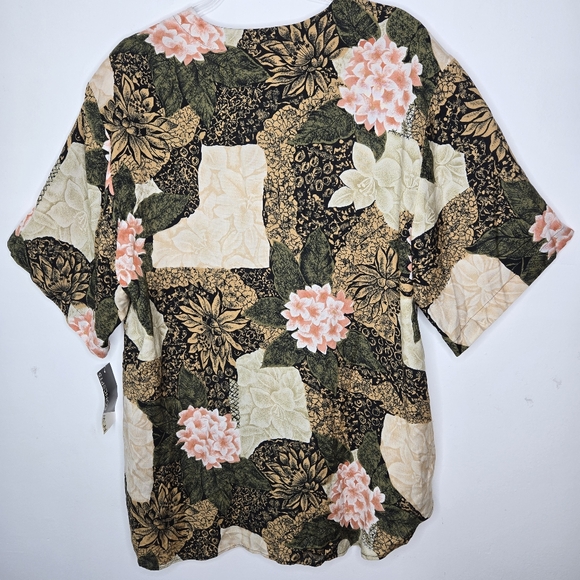 Vintage New Concepts Blouse Size 22W Green Pink 80s Cottage Granny USA Deadstock - Picture 2 of 16